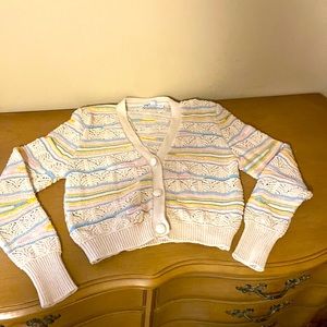 Zara Crochet knit off white stripes with stripes jacket cropped